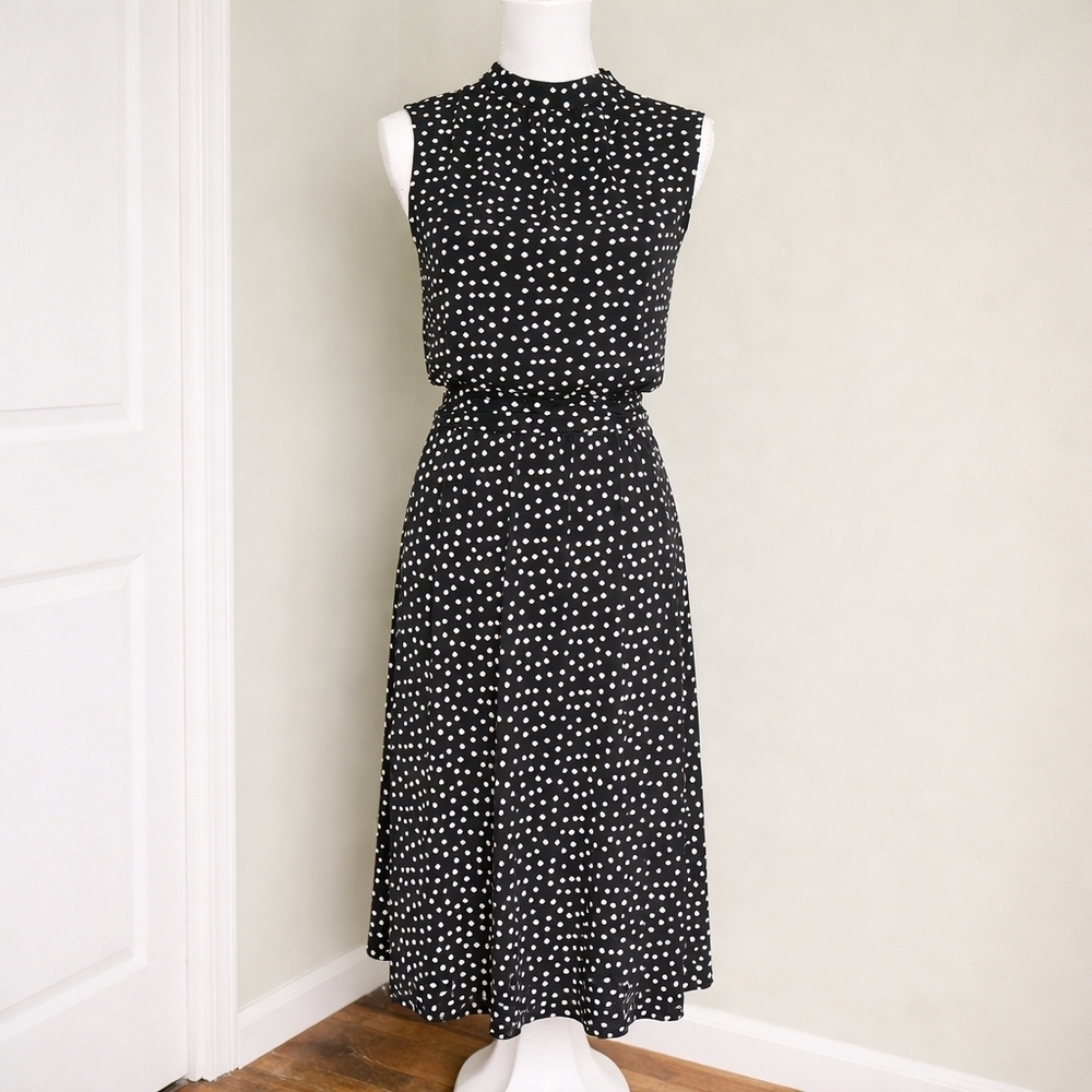 Leota Black & White Polka Dot Sleeveless Midi Dress Size Large NWT